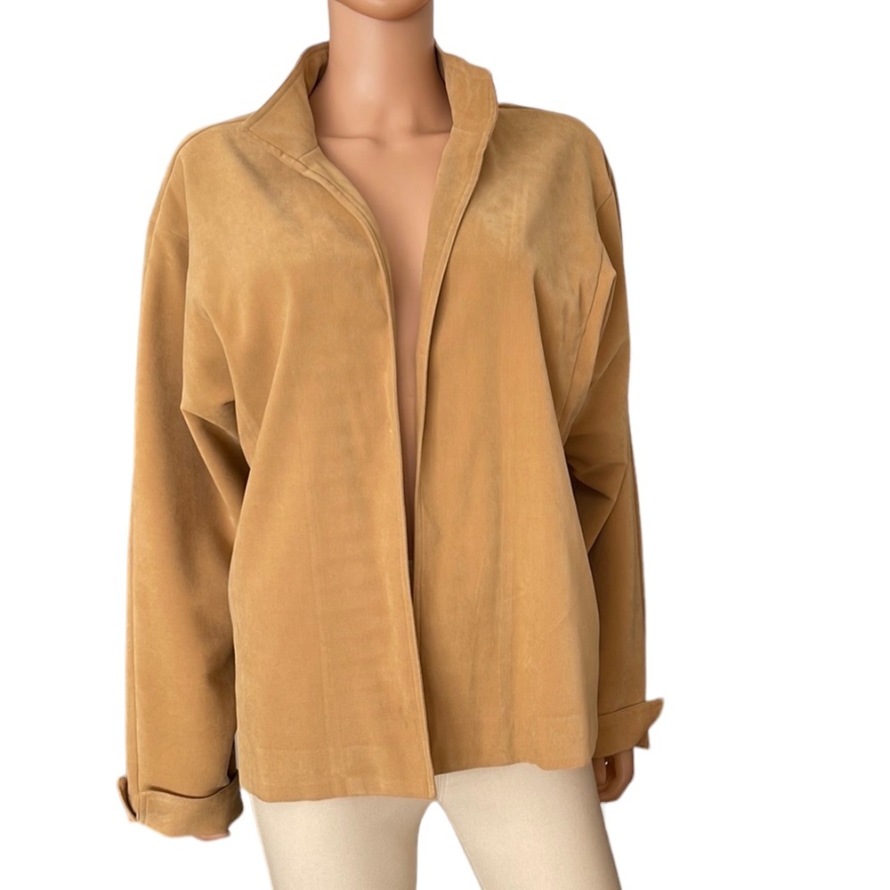 Coldwater Creek Vegan Suede Open Front Minimalist Tailored Jacket
